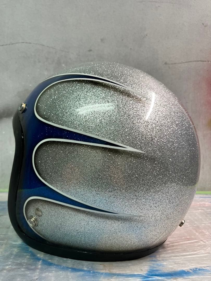 ジェットヘルメットスキャロップ柄ラメラメカスタムペイント　アメリカンハーレー