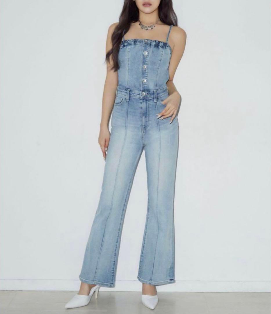 GYDA BACKリボンデニムロンパース ライトブルー 【美品】