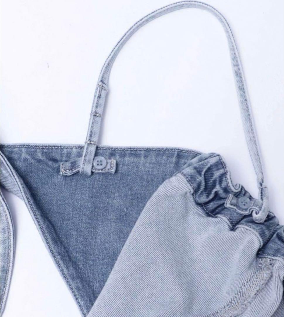 GYDA BACKリボンデニムロンパース ライトブルー 【美品】