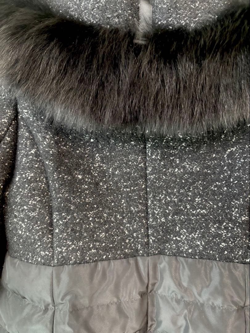 SUPER BEAUTY ブルーフォックスファーツィード切替ダウンコート