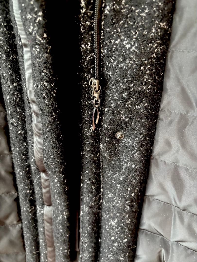 SUPER BEAUTY ブルーフォックスファーツィード切替ダウンコート