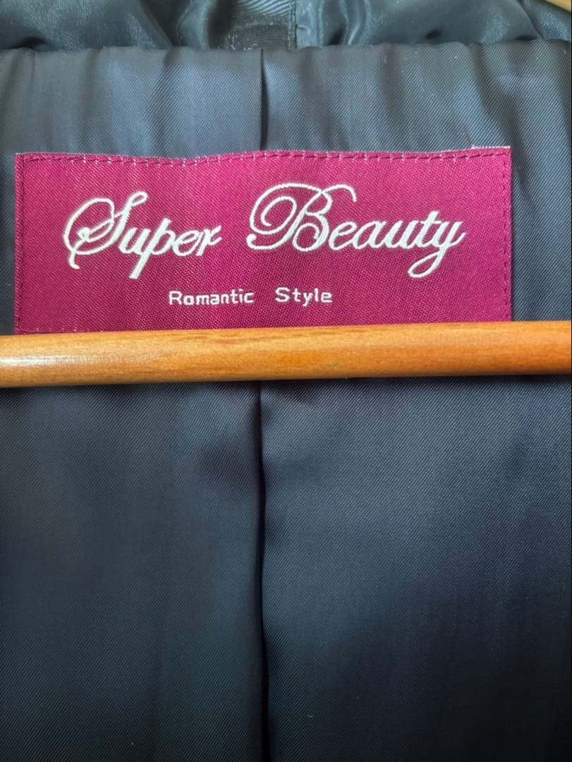 SUPER BEAUTY ブルーフォックスファーツィード切替ダウンコート