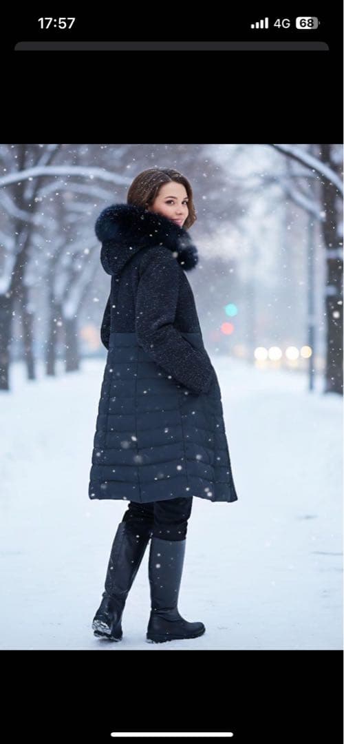 SUPER BEAUTY ブルーフォックスファーツィード切替ダウンコート