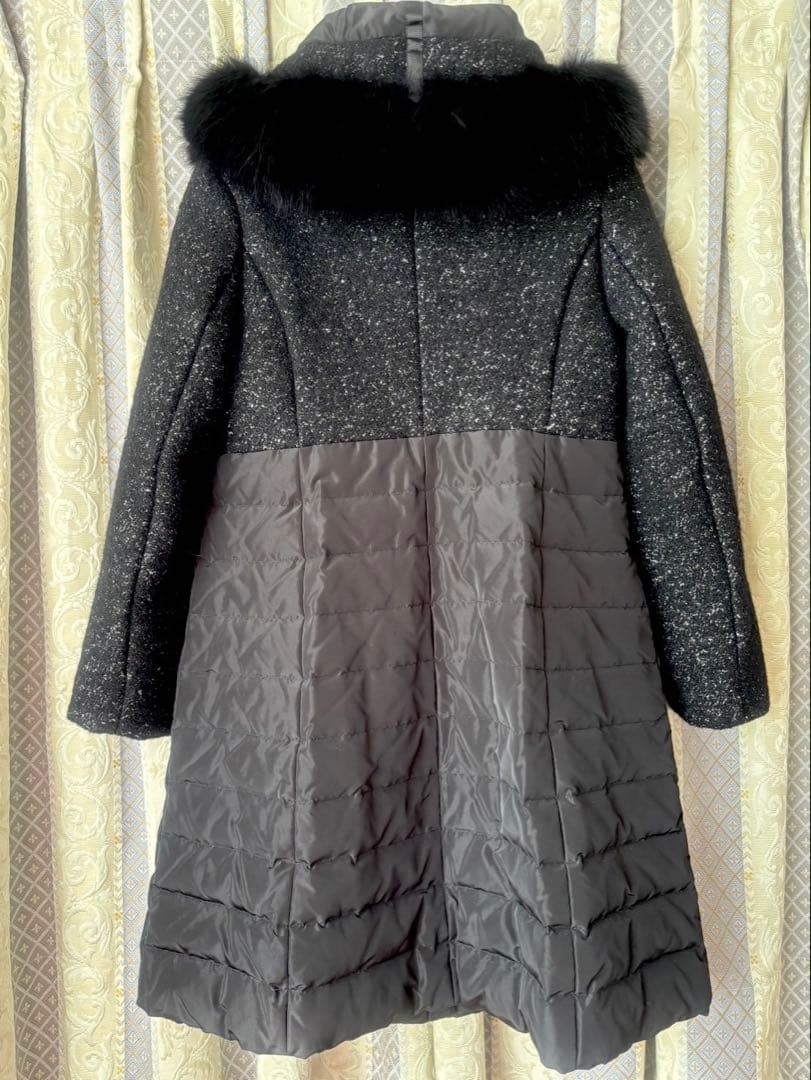 SUPER BEAUTY ブルーフォックスファーツィード切替ダウンコート