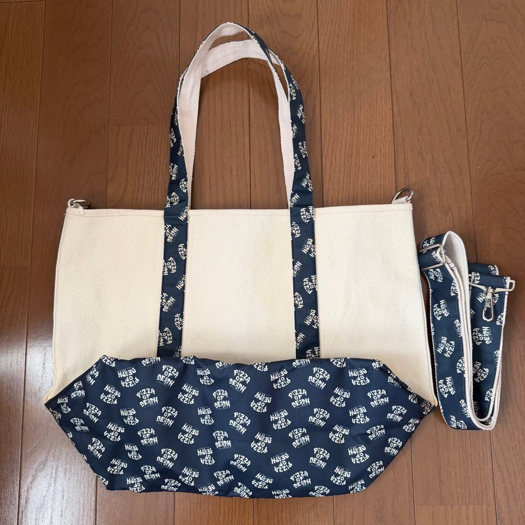PIZZA OF DEATH トートバッグ ネイビー ストラップ付き