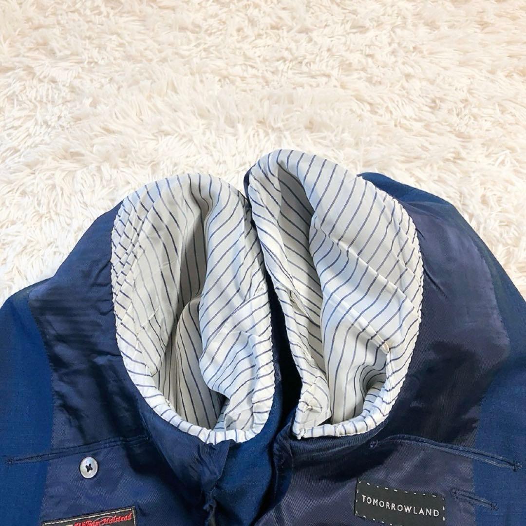 【英国製生地・美品】TOMORROWLAND　スーツ　ブルー　48　モヘヤ　春夏