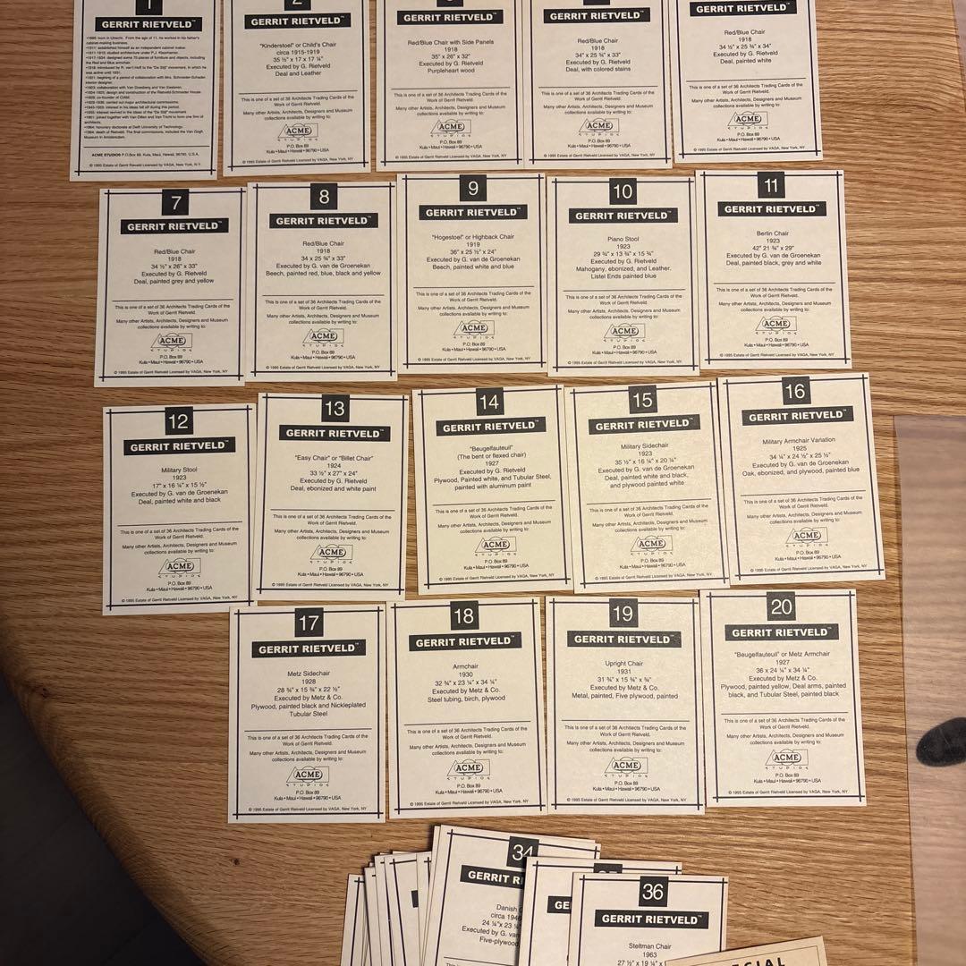 Gerrit Rietveld 椅子 トレーディングカード 36枚セット