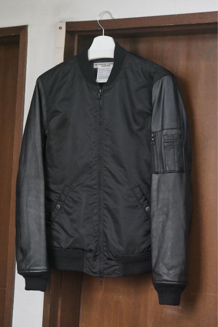 KATHRINE HAMNET レザーナイロン切り替え MA-1ジャケット