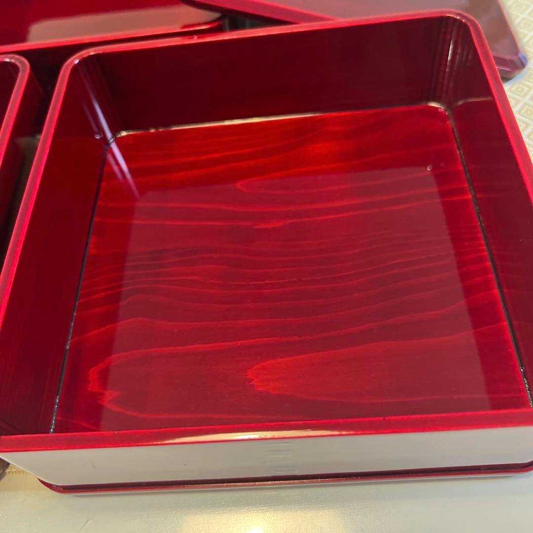 【未使用品】飛騨春慶塗紅　三段重箱　6寸　曲木三段重箱　天然木