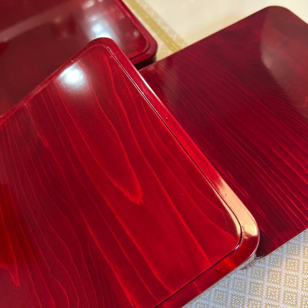 【未使用品】飛騨春慶塗紅　三段重箱　6寸　曲木三段重箱　天然木