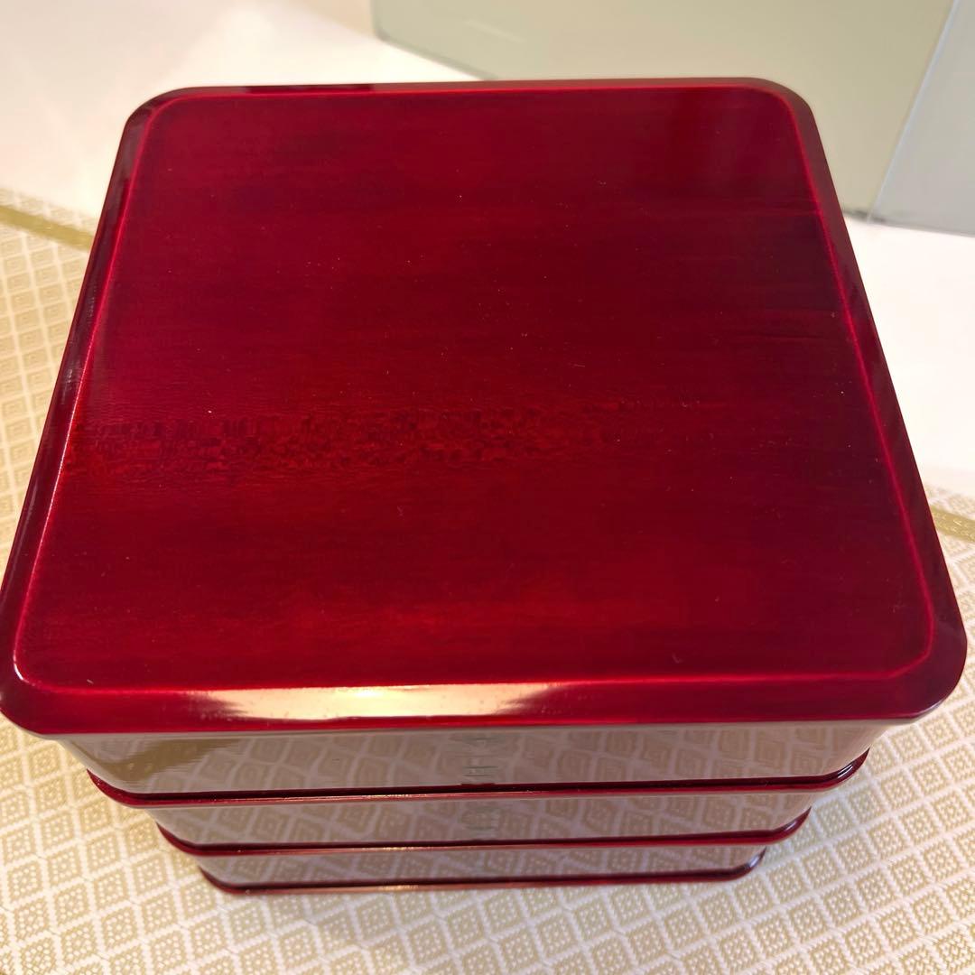 【未使用品】飛騨春慶塗紅　三段重箱　6寸　曲木三段重箱　天然木