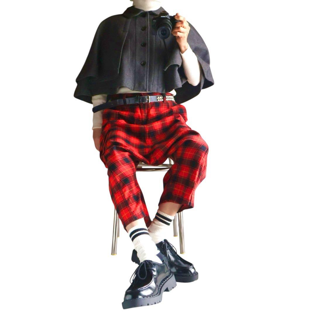 コムデギャルソン　グレー　丸襟ポンチョコート　ウール　ケープ型