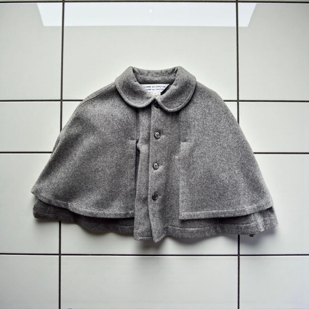 コムデギャルソン　グレー　丸襟ポンチョコート　ウール　ケープ型