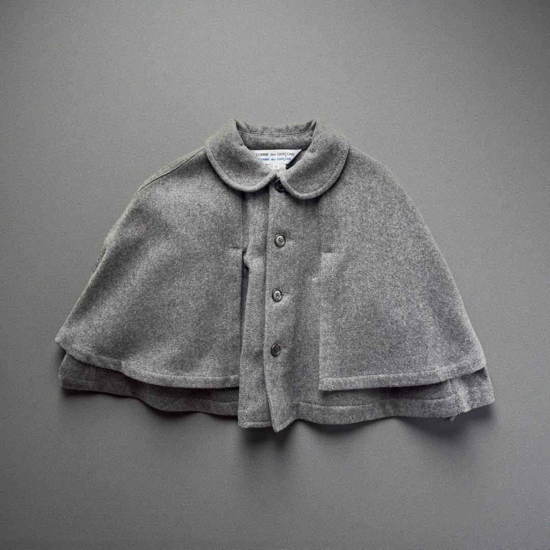 コムデギャルソン　グレー　丸襟ポンチョコート　ウール　ケープ型