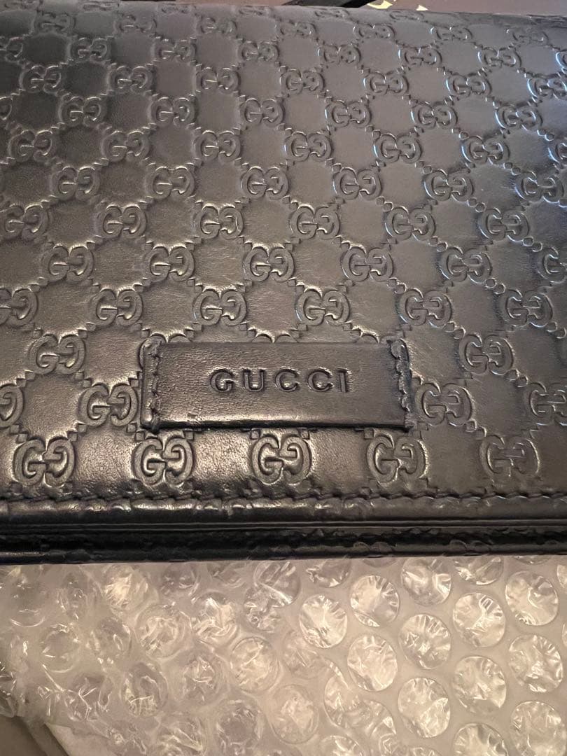 GUCCI ブラックレザー 長財布 GGパターン