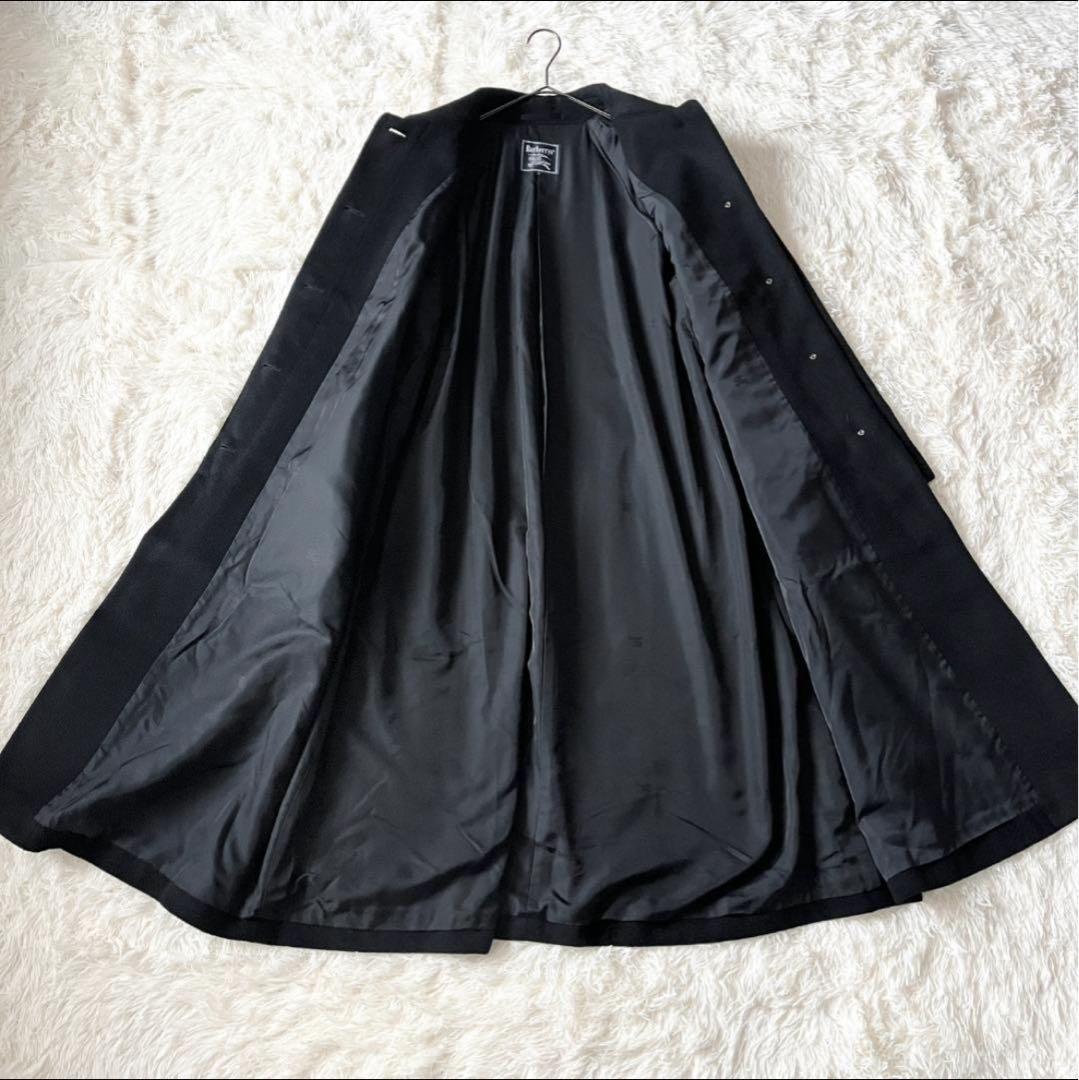 M バーバリーズ カシミア100 比翼 ステンカラーコート ブラック ロング丈