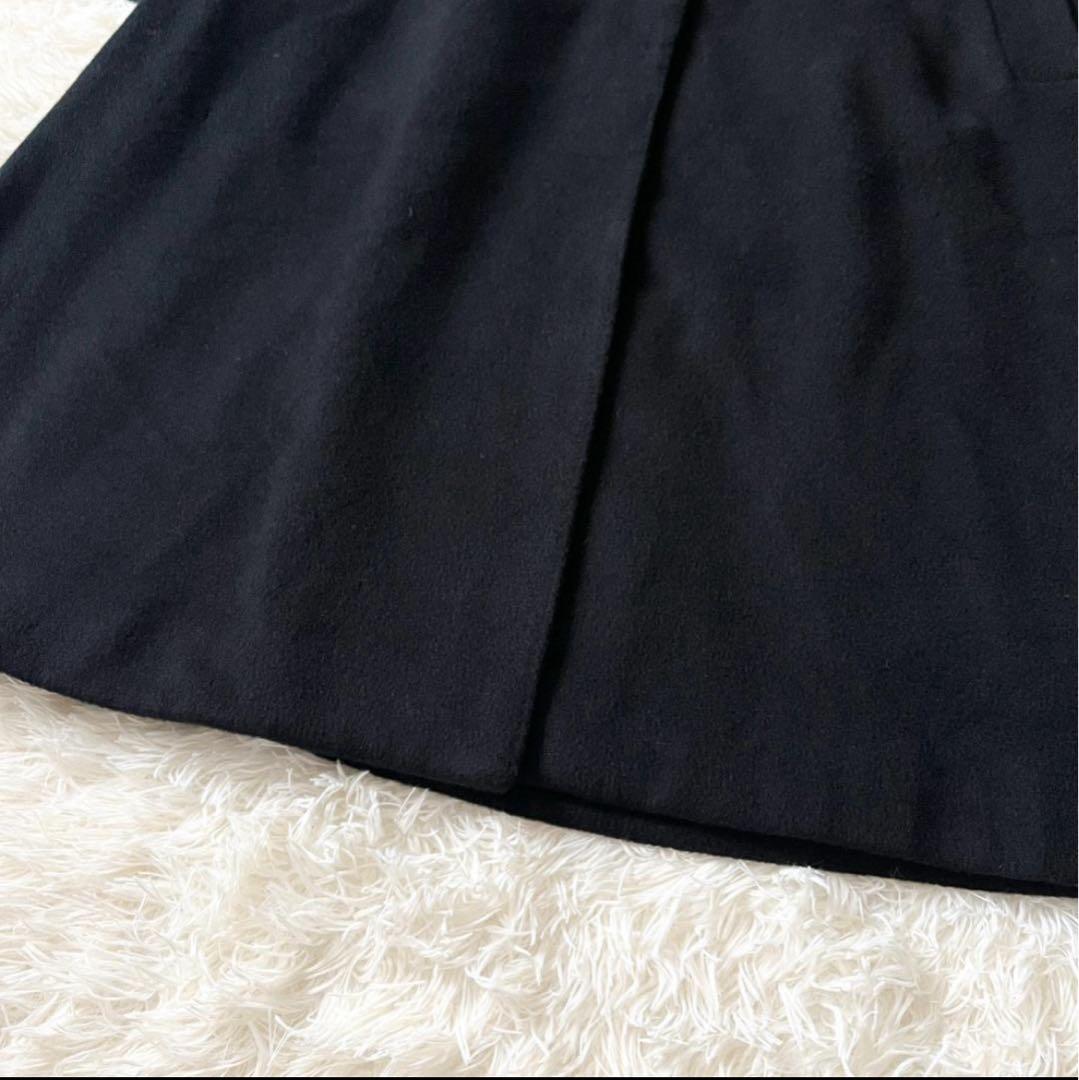 M バーバリーズ カシミア100 比翼 ステンカラーコート ブラック ロング丈