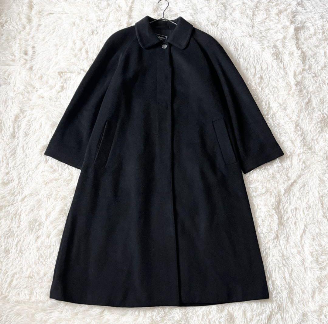 M バーバリーズ カシミア100 比翼 ステンカラーコート ブラック ロング丈