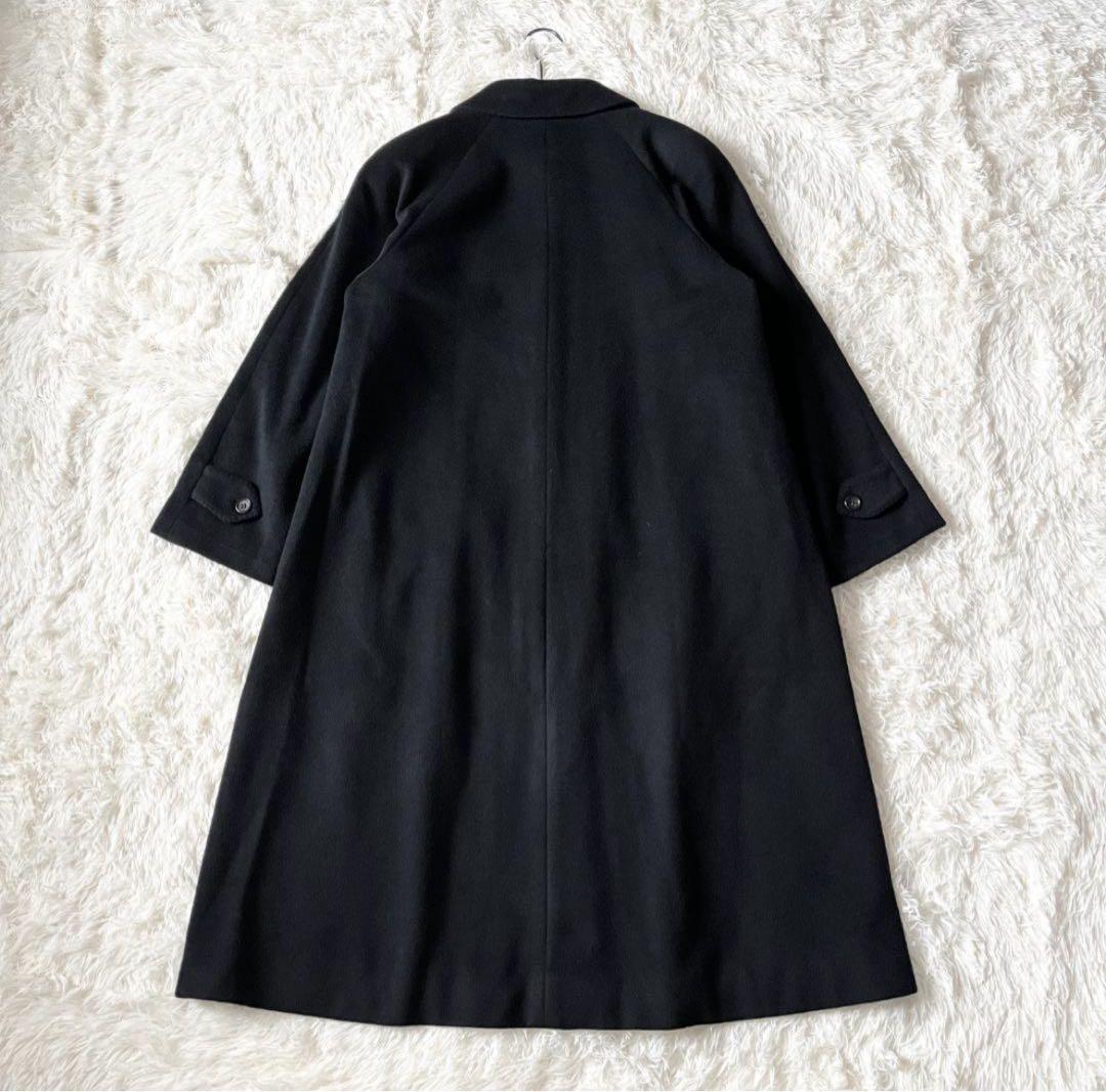 M バーバリーズ カシミア100 比翼 ステンカラーコート ブラック ロング丈