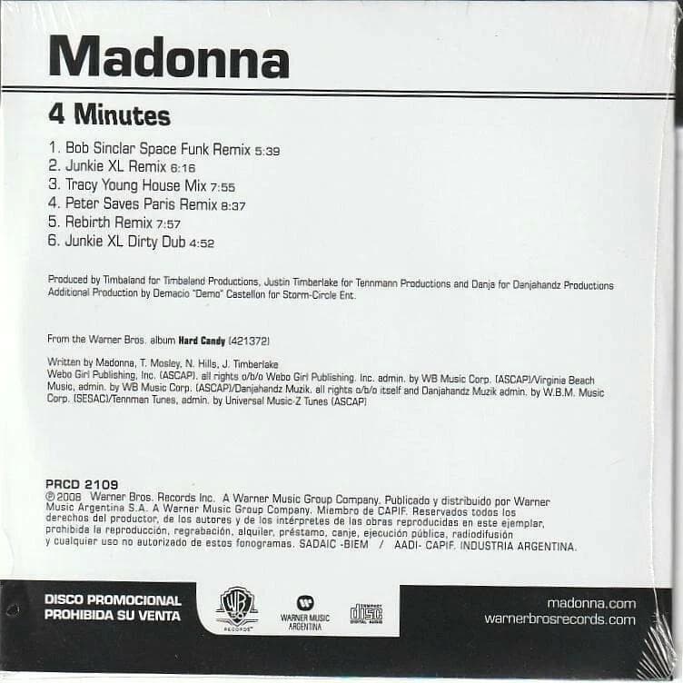 新品　Madonna　4 Minutes (REMIXES)　アルゼンチン盤CD