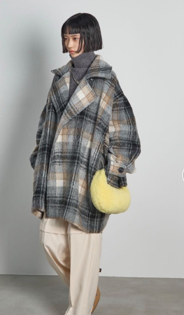 THE YOn ウールライクチェックミドルコート