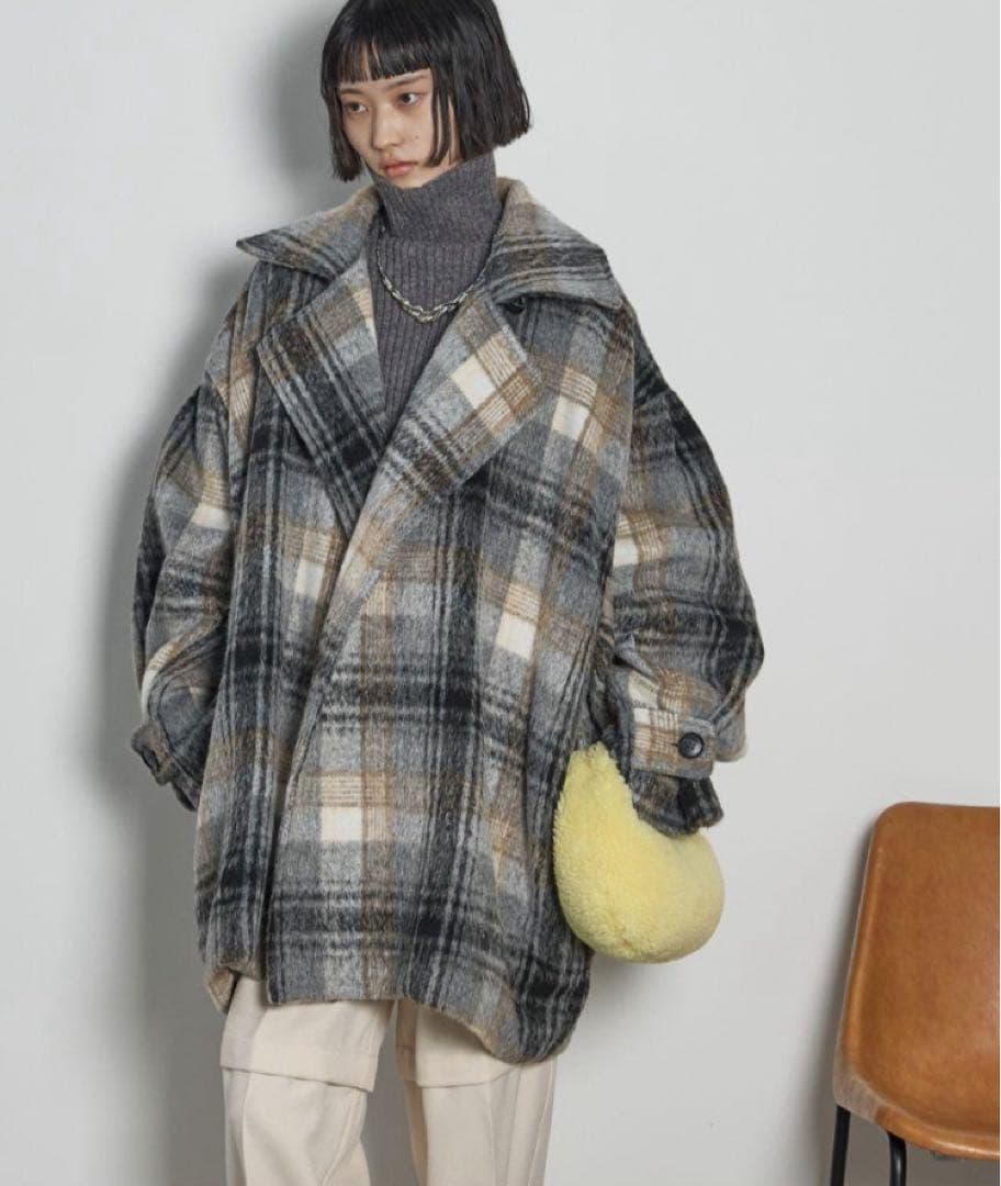THE YOn ウールライクチェックミドルコート