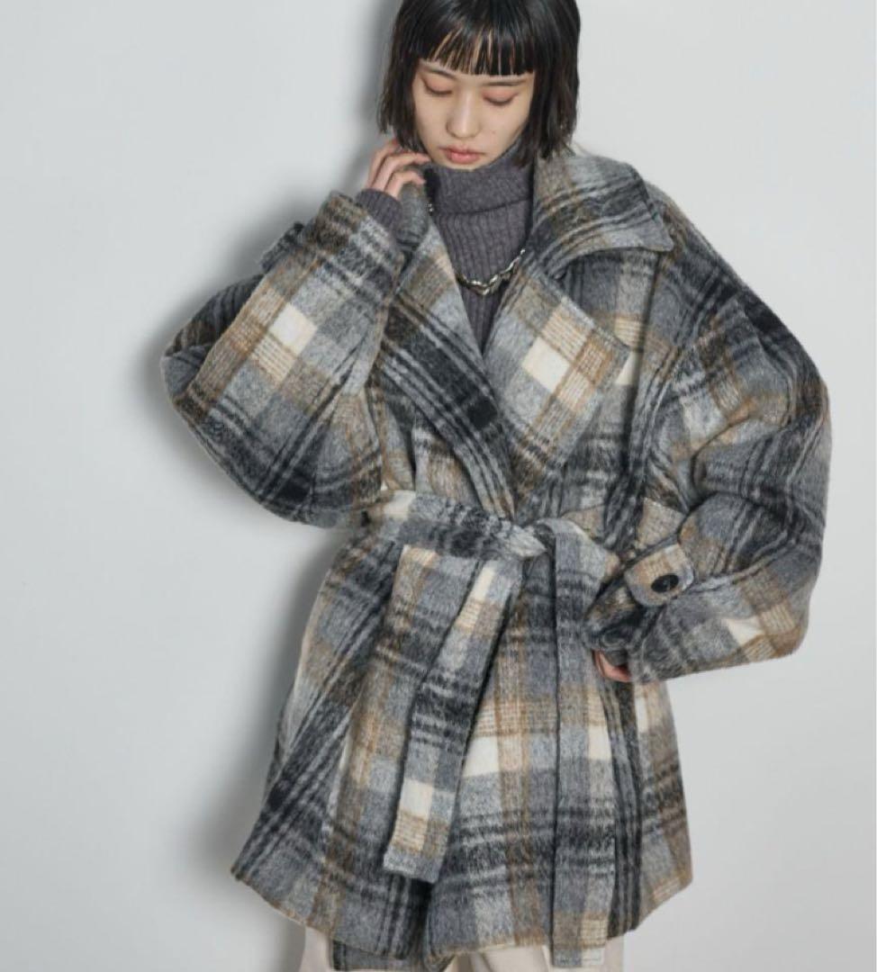 THE YOn ウールライクチェックミドルコート