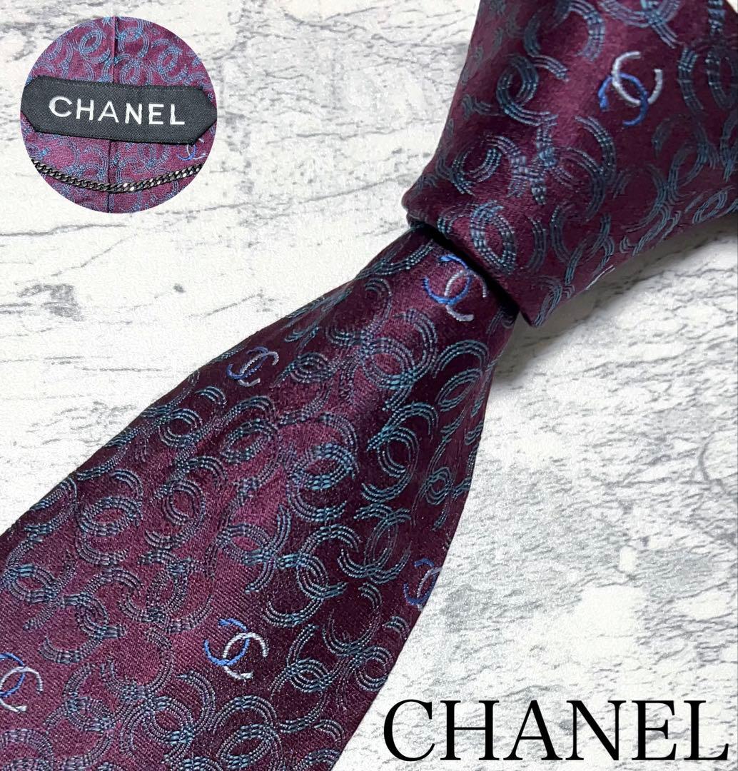 CHANEL ネクタイ ココマーク 総柄　ジャガード 光沢