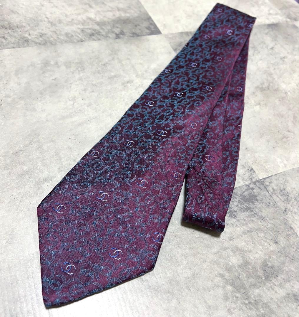 CHANEL ネクタイ ココマーク 総柄　ジャガード 光沢