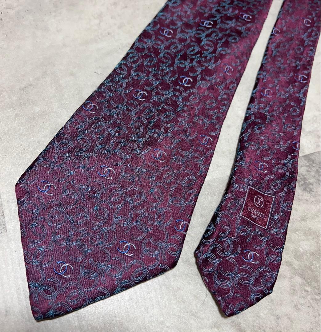 CHANEL ネクタイ ココマーク 総柄　ジャガード 光沢