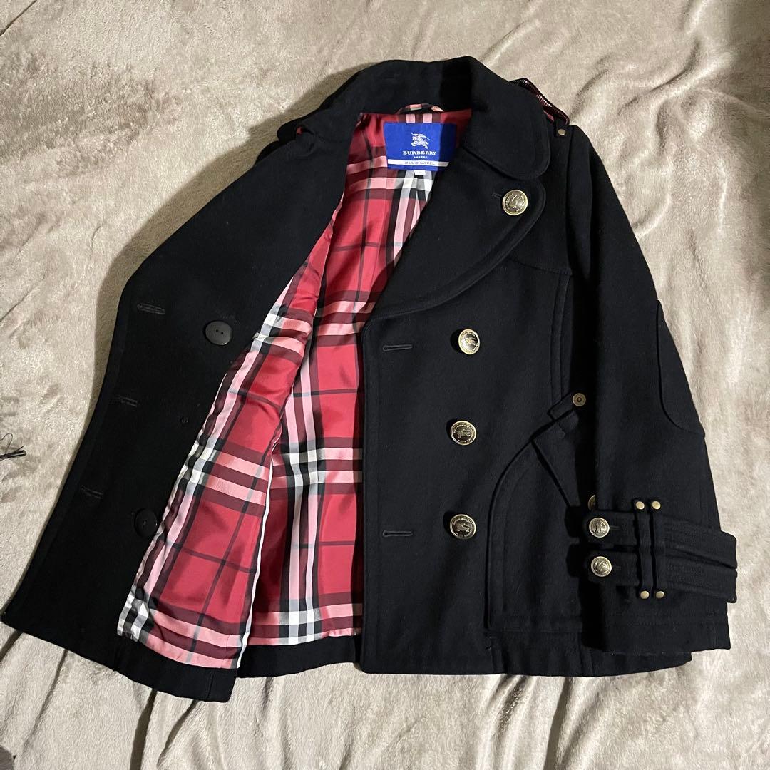 美品✨ BURBERRY BLUE LABEL ウールPコート 38/ブラック