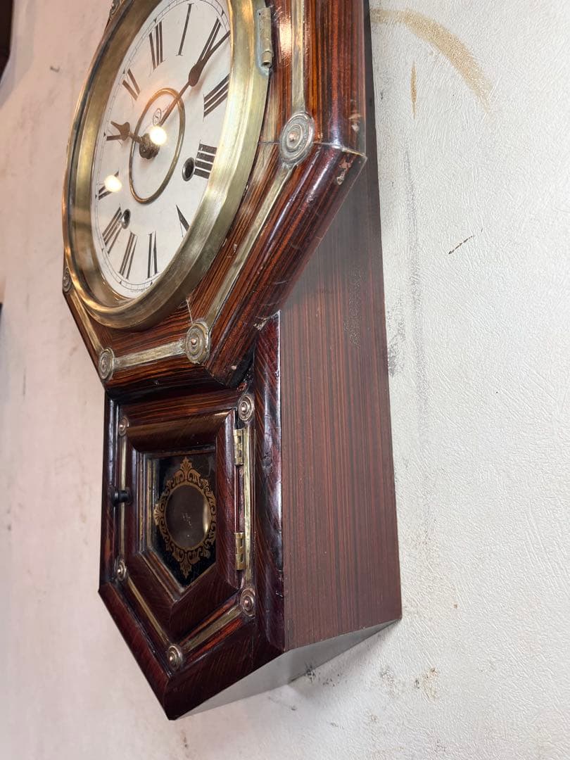 国産八角　鋲付　柱時計　古時計　振り子　アンティーク時計　レトロ　精工舎　雑貨