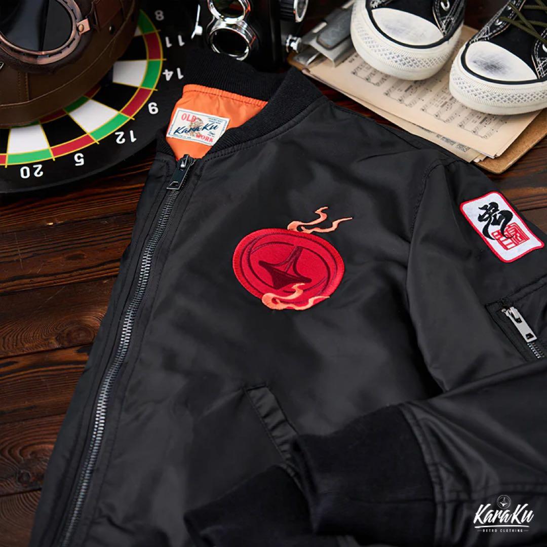 KaraKuｘ中坪宏太 咆哮している緑色の龍刺繡入り　浮世絵風フライトジャケット