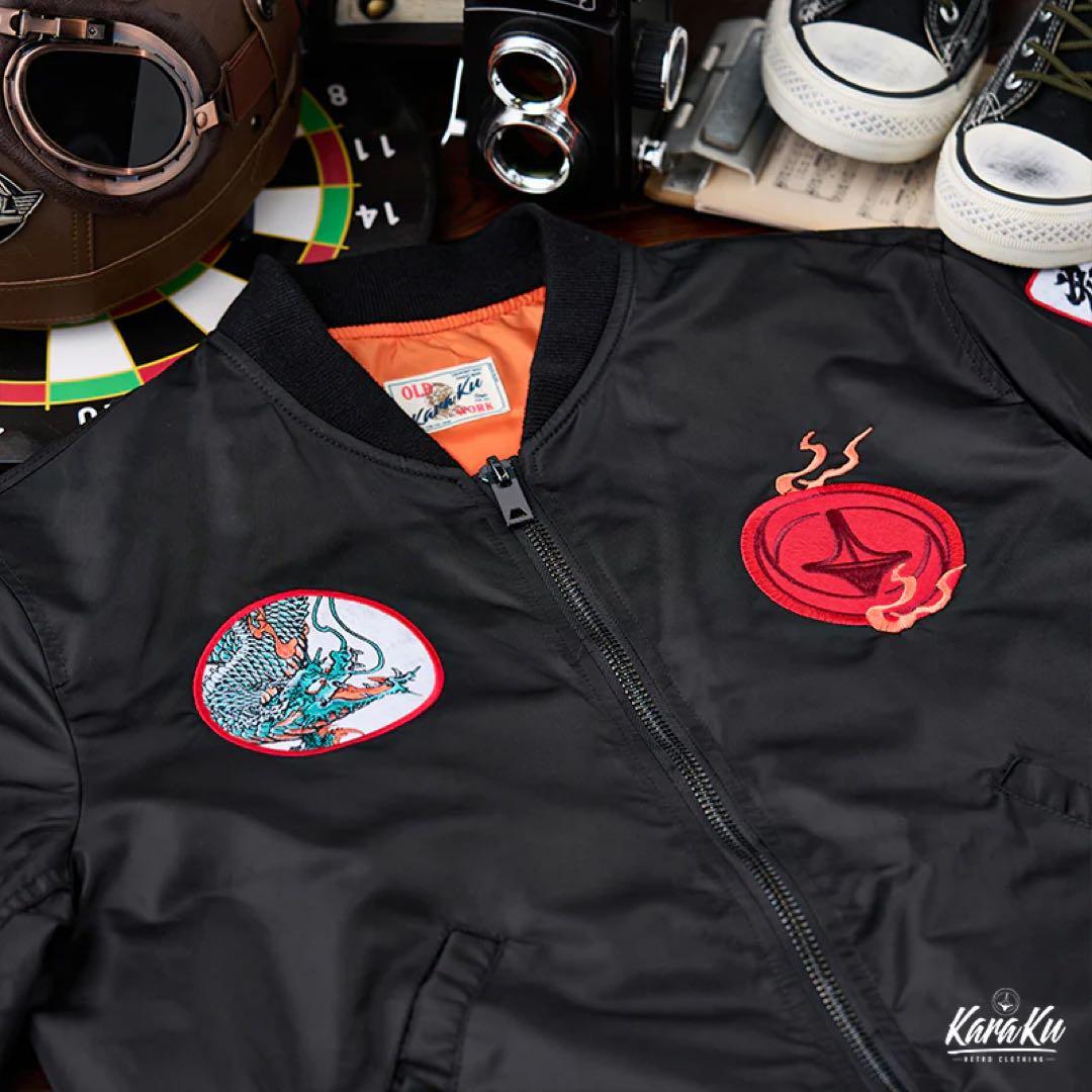 KaraKuｘ中坪宏太 咆哮している緑色の龍刺繡入り　浮世絵風フライトジャケット