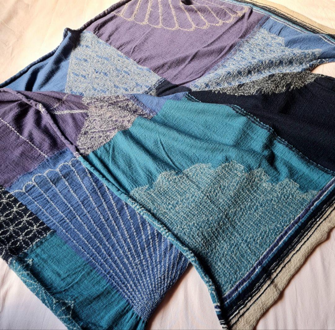 美品★キャピタル 縮絨マフラー ウール 大判ストール 青 メンズ／レディース