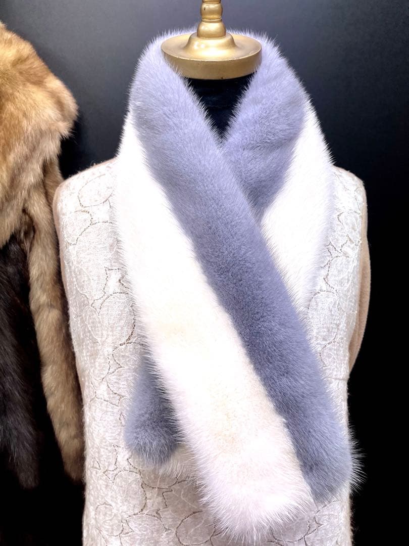 サファイア　ミンクマフラー／オフホワイト／GAKE 日本製❣️
