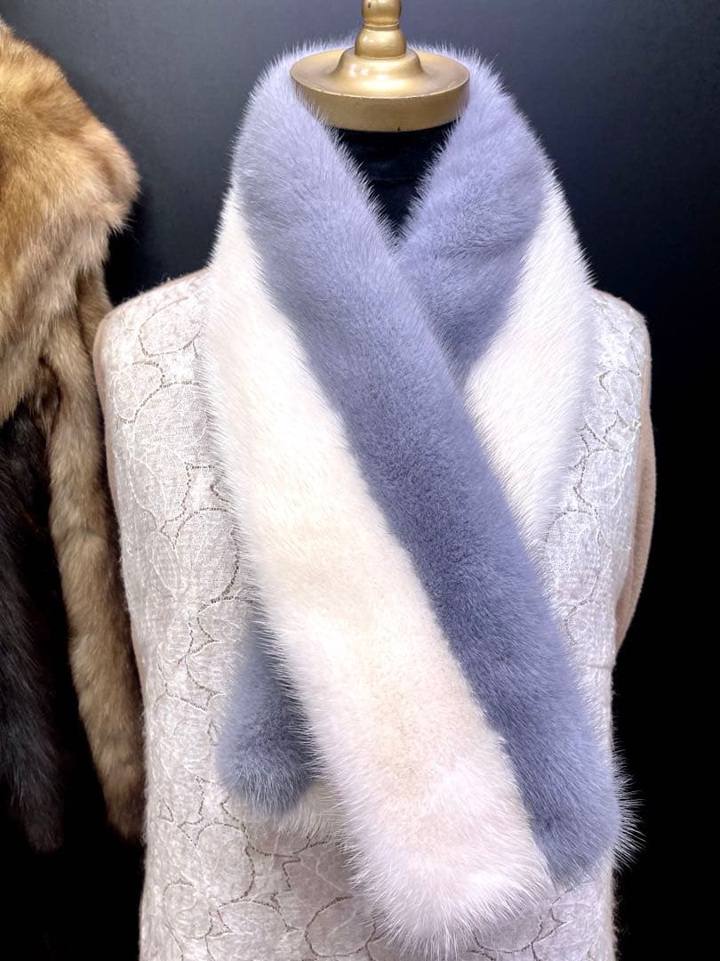 サファイア　ミンクマフラー／オフホワイト／GAKE 日本製❣️