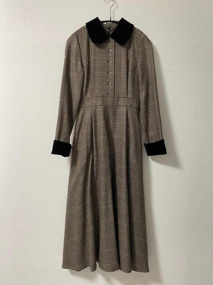 foufou グレンチェックラウンドカラーワンピース