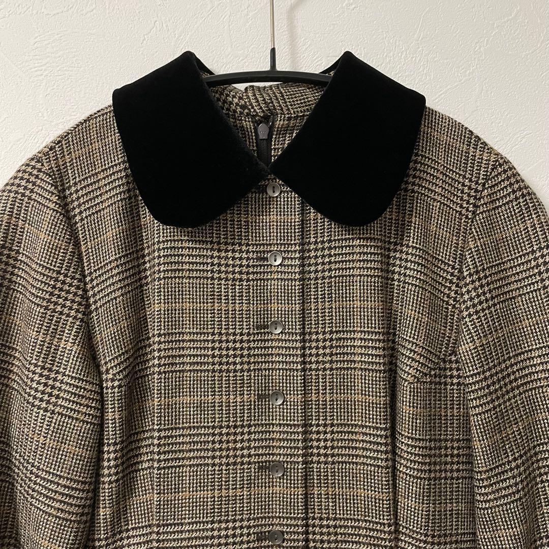 foufou グレンチェックラウンドカラーワンピース