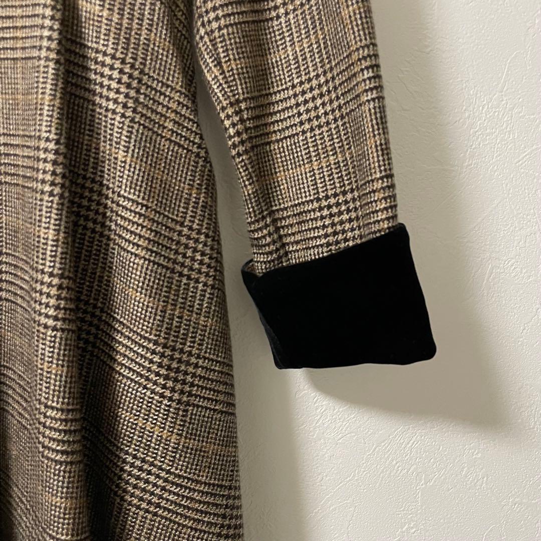 foufou グレンチェックラウンドカラーワンピース