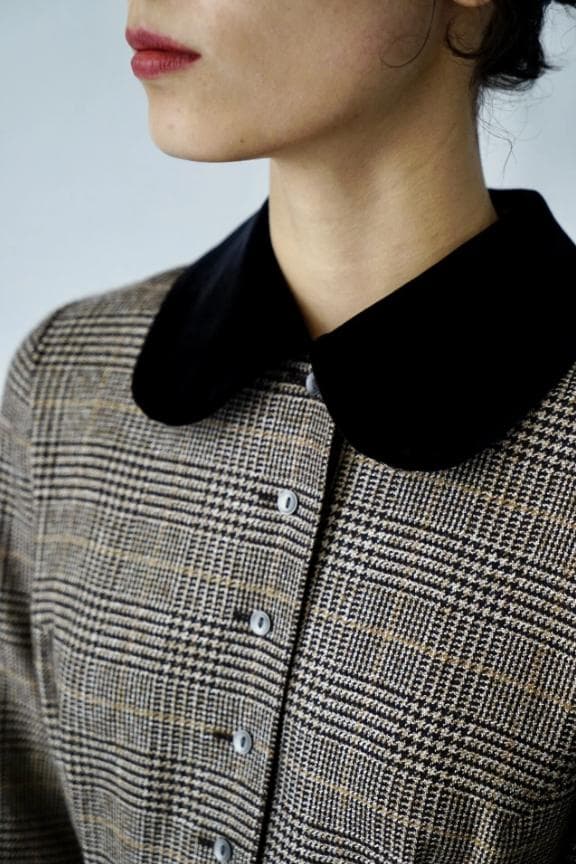 foufou グレンチェックラウンドカラーワンピース