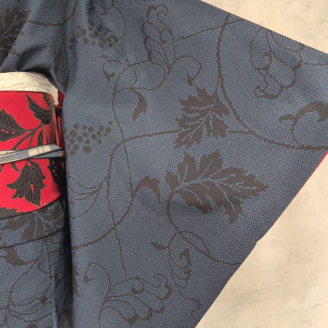 小紋　フルセット　着物　正絹　紺青　群青　ぶどう　蔦　おしゃれ　粋　F2