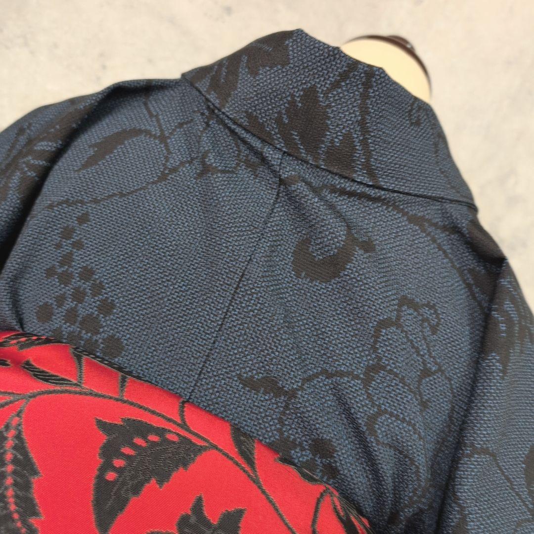 小紋　フルセット　着物　正絹　紺青　群青　ぶどう　蔦　おしゃれ　粋　F2
