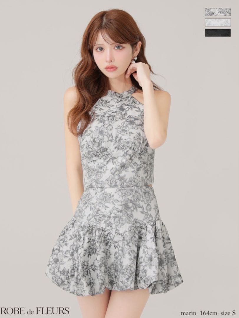 ROBE de FLEURS フラワープリントドレス xsサイズ グレー系