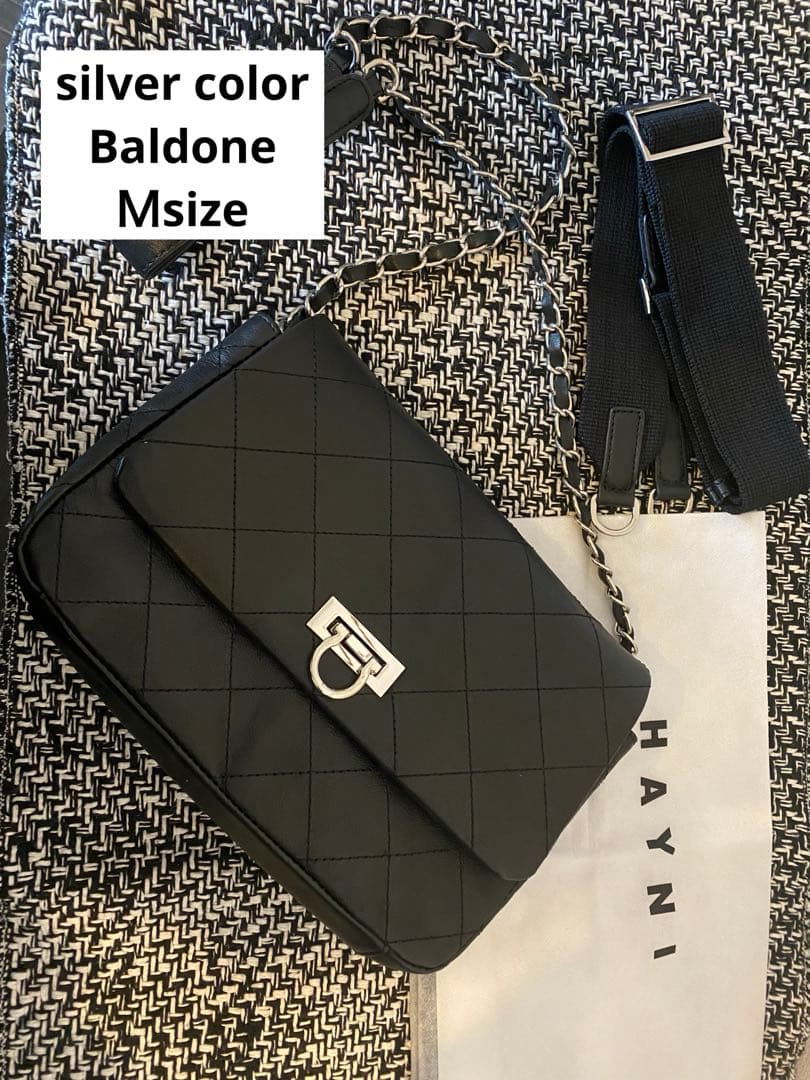 本革チェーンショルダーバッグ・シルバーカラー・改良版バルドーネ M HAYNI