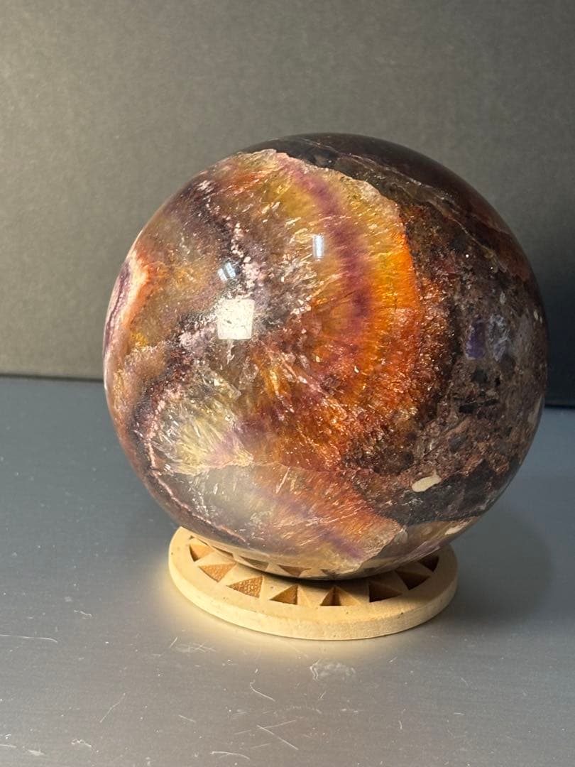 レア　オーラライト23 フローライト共生　スフィア　7.42cm 絶妙な美色