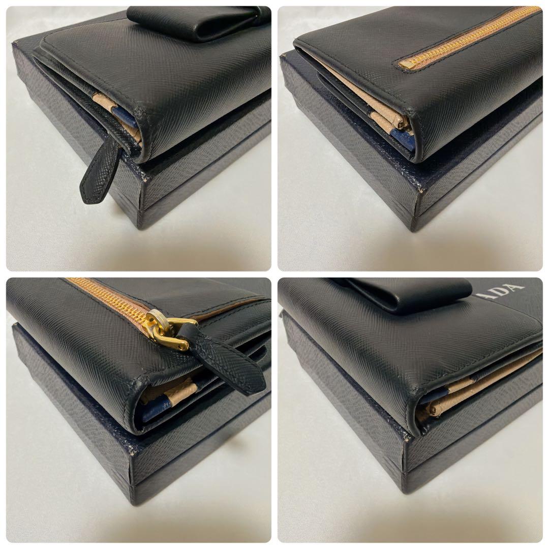 ✨️極美品✨PRADA サフィアーノレザー 長財布 二つ折り リボン 黒