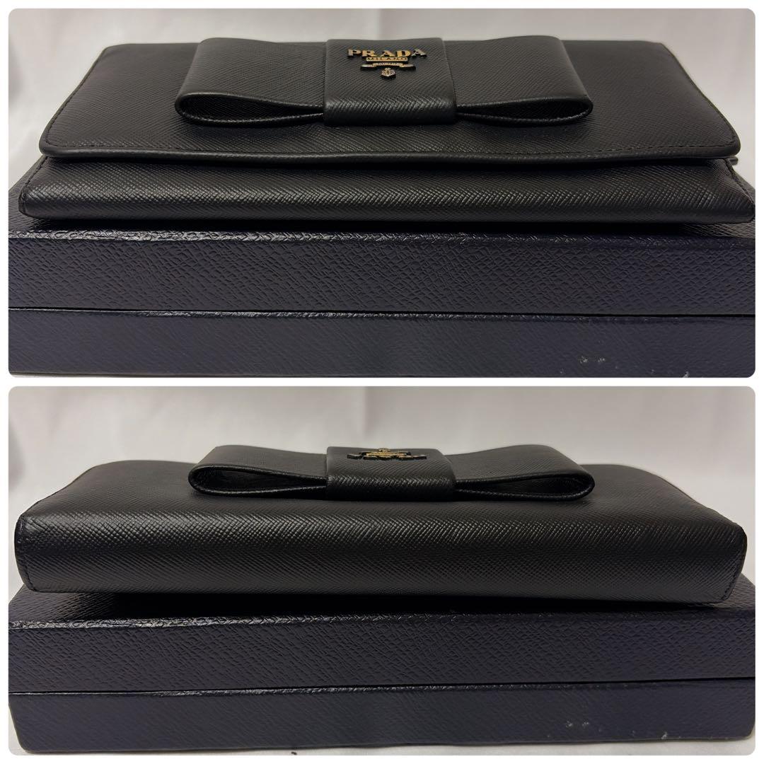 ✨️極美品✨PRADA サフィアーノレザー 長財布 二つ折り リボン 黒