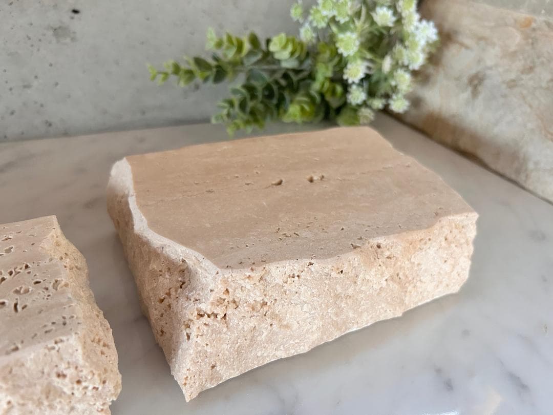 天然大理石　イタリア　トラバーチン　3個セット　割肌　●アクセサリー台●送料無料