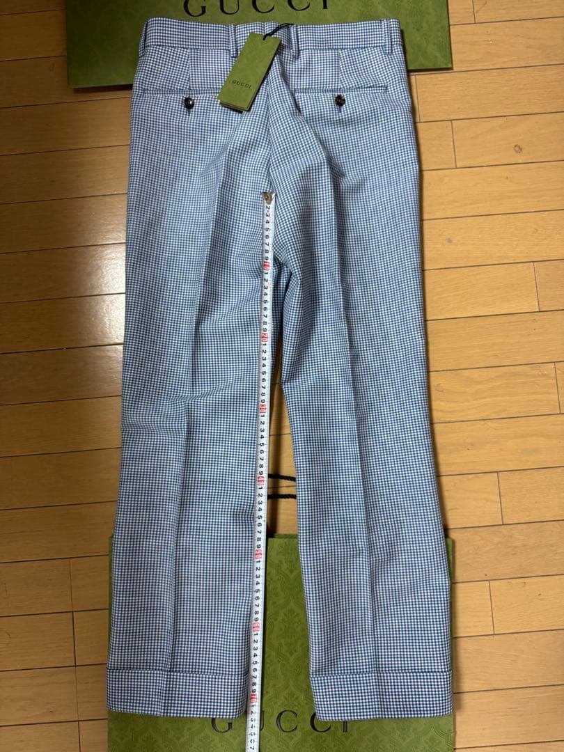 (最終価額) GUCCI 青と白のチェック スラックス